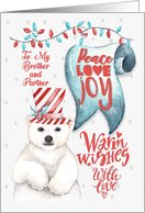 Merry Christmas to Brother and Partner Polar Bear Word Art card