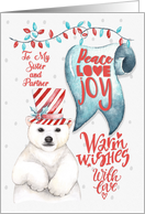 Merry Christmas to Sister and Partner Polar Bear Word Art card