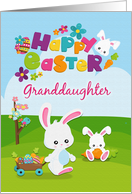 Happy Easter to Granddaughter Cute Bunnies with Flowers card