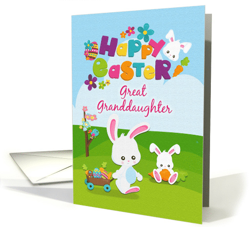 Happy Easter to Great Granddaughter Cute Bunnies with Flowers card