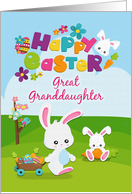 Happy Easter to Great Granddaughter Cute Bunnies with Flowers card