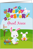 Happy Easter to Great Niece Cute Bunnies with Flowers card
