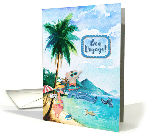 Bon Voyage Vacation Wishes Whimsical Beach Scene with Animals card
