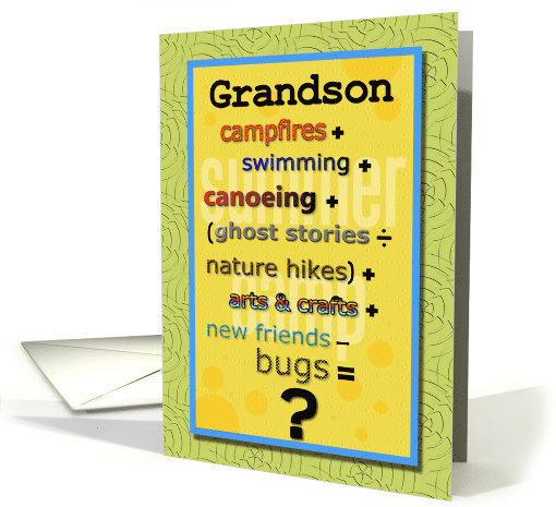 Thinking of You Grandson at Summer Camp Humorous Math Problem card