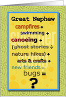 Thinking of You Great Nephew at Summer Camp Humorous Math Problem card