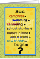 Thinking of You Son at Summer Camp Humorous Math Problem card