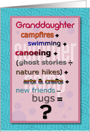 Thinking of You Granddaughter Summer Camp Humorous Math Problem card