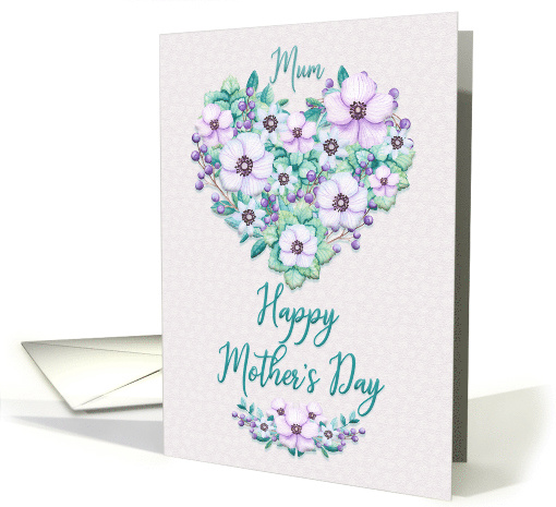 Happy Mother's Day to Mum Pretty Purple Floral Heart Wreath card