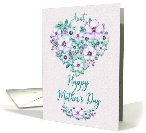 Happy Mother's Day to Aunt Pretty Purple Floral Heart Wreath card