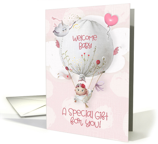 Baby Shower Gift Welcome Baby Girl Hot Air Balloon card (1529528)