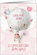 Baby Shower Gift Welcome Baby Girl Hot Air Balloon card