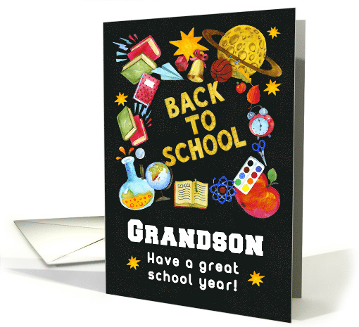 Back to School for Grandson Chalkboard Full of School Items card