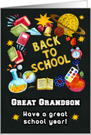 Back to School for Great Grandson Chalkboard Full of School Items card