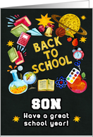 Back to School for Son Chalkboard Full of School Items card