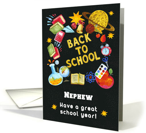 Back to School for Nephew Chalkboard Full of School Items card