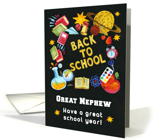 Back to School for Great Nephew Chalkboard Full of School Items card