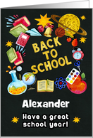 Back to School Custom Name Chalkboard Full of School Items card