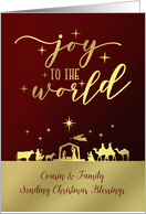 Merry Christmas to Cousin and Family Joy to the World Nativity Scene card