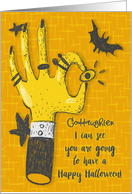 Goddaughter Halloween Creepy Hand with Eyeball and Bat card