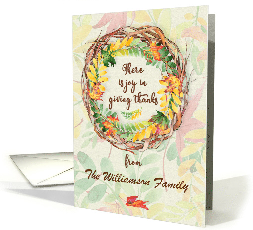 Happy Thanksgiving Custom Name Pretty Leaves and Vine Wreath card