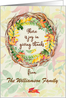 Happy Thanksgiving Custom Name Pretty Leaves and Vine Wreath card