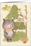 Baby Boy Welcome Congratulations Woodland Animals Scene card