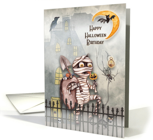 Halloween Birthday Little Mummy Creepy Scene Haunted House card