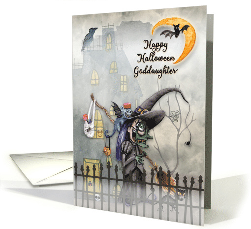 Goddaughter Halloween Little Witch Creepy Scene Haunted House card