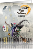 Happy Halloween Custom Name Little Witch Creepy Scene Haunted House card