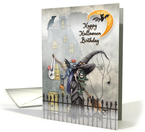 Halloween Birthday Little Witch Creepy Scene Haunted House card