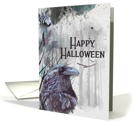 Happy Halloween Mystical Woods Scene with Crows card (1544190)
