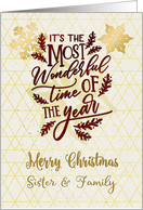Merry Christmas to Sister and Family Snowflakes and Modern Word Art card