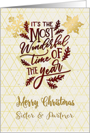 Merry Christmas to Sister and Partner Snowflakes and Modern Word Art card