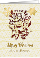 Merry Christmas to Son and Partner Snowflakes and Modern Word Art card
