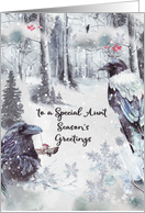 Season’s Greetings to Aunt Winter Woodland Scene with Ravens card