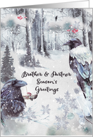 Season’s Greetings to Brother and Partner Winter Woodland with Ravens card