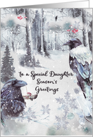 Season’s Greetings to Daughter Winter Woodland Scene with Ravens card