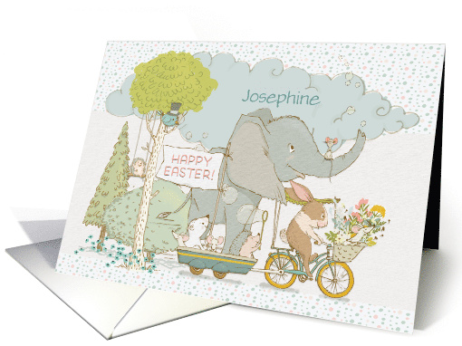 Happy Easter Custom Name Cute Animals on Parade card (1553708)