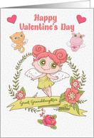 Happy Valentine’s Day to Great Granddaughter Cute Girl and Animals card