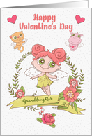 Happy Valentine’s Day to Granddaughter Cute Girl and Animals card