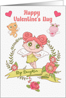 Happy Valentine’s Day to Step Daughter Cute Girl and Animals card