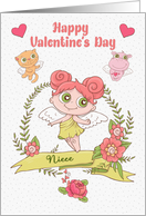 Happy Valentine’s Day to Niece Cute Girl and Animals card