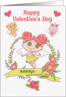 Happy Valentine’s Day Custom Name Cute Girl and Animals card