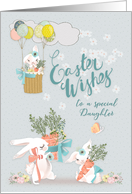 Happy Easter to a Special Daughter Cute Bunnies with Flowers card