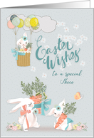 Happy Easter to a Special Niece Cute Bunnies with Flowers card