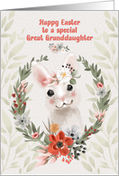 Happy Easter to Great Granddaughter Adorable Bunny with Flowers card