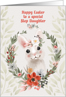 Happy Easter to Step Daughter Adorable Bunny with Flowers card