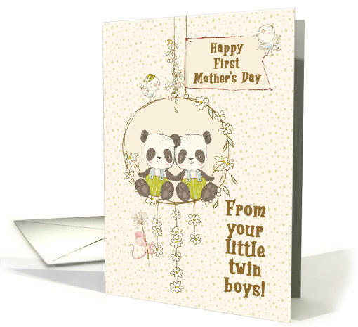 Happy First Mother's Day From Twin Boys Panda Bears on a Swing card