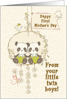 Happy First Mother’s Day From Twin Boys Panda Bears on a Swing card
