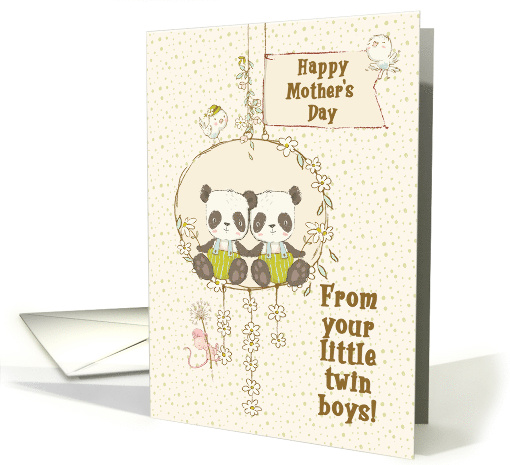 Happy Mother's Day From Twin Boys Panda Bears on a Swing card